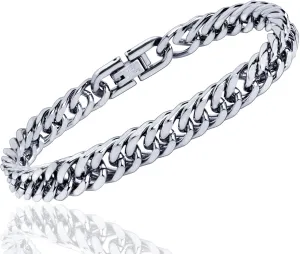 Cuban Link Bracelet for Men, Stainless Steel Men's Bracelets, 8MM Sturdy Miami Hand Chain Hip Hop Wrist Jewelry for Husband/Boyfriend