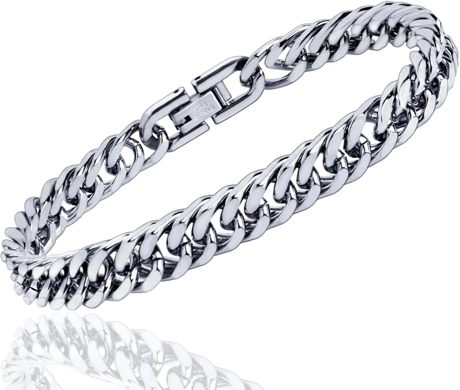 Cuban Link Bracelet for Men, Stainless Steel Men's Bracelets, 8MM Sturdy Miami Hand Chain Hip Hop Wrist Jewelry for Husband/Boyfriend