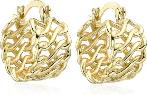 Cuban Link Hoop Earrings for Women Delicate 18K Gold Plated Chain Jewelry Classy Braided Thick Hoops Small Bold Round Wide Faceted Chunky Earrings