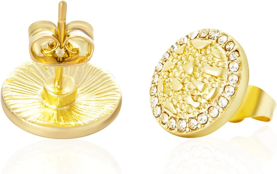 Cubic Zirconia Earrings Studs Gold nugget earrings for men Nugget earring Cookie Nugget Gold Plated Stud Earrings 14k Gold Plated Round Rough Textured For Women Unisex