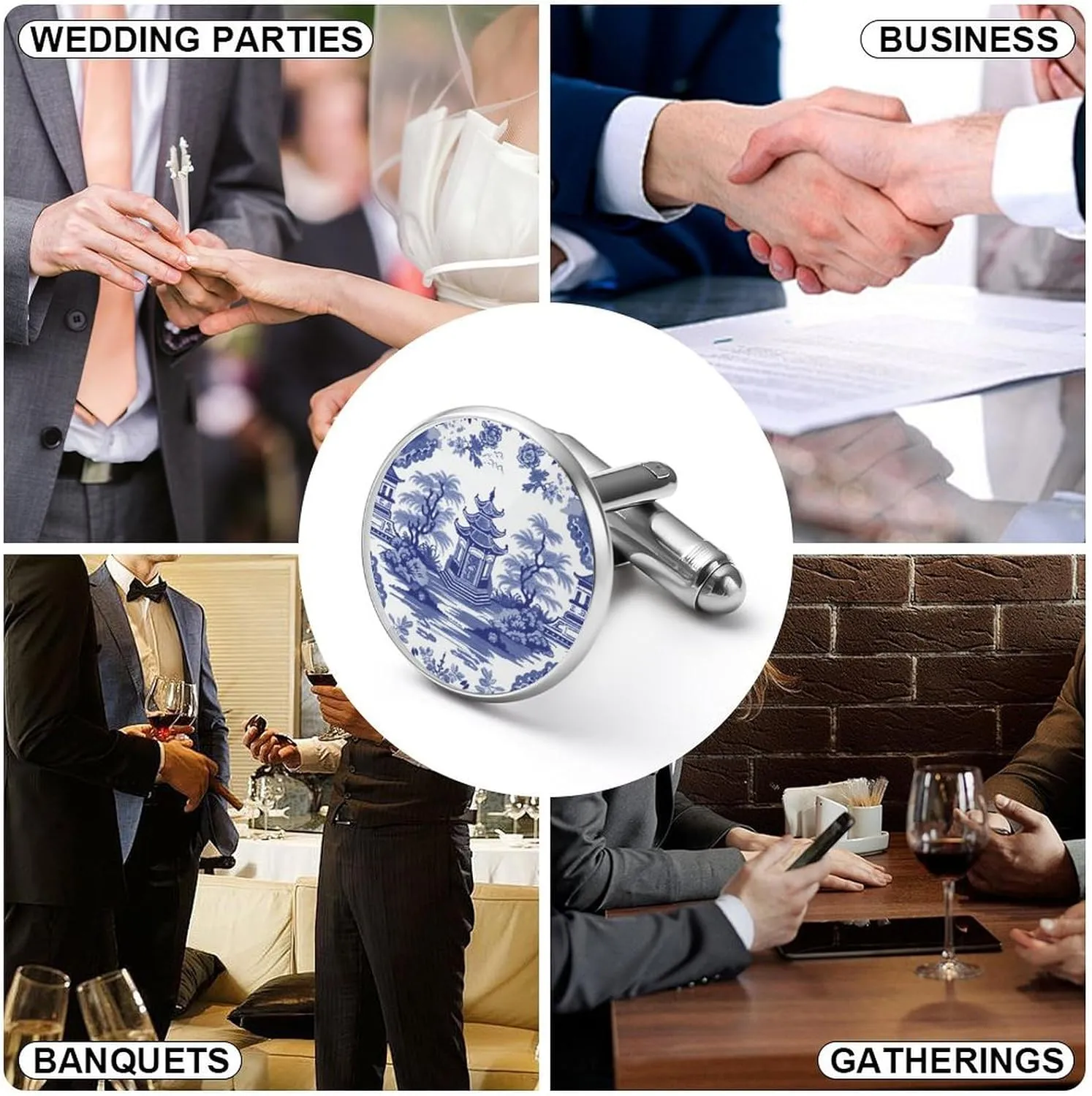 Cufflinks for Men Pink Cabbage Roses Romantic Aqua Mens Cufflinks Japanese Shirt Cuff Links Mens Maximalist Asian Chinese Tuxedo Shirt Studs Fits Business Wedding Party