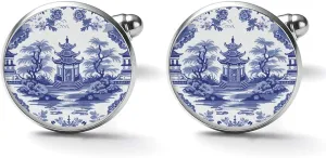 Cufflinks for Men Pink Cabbage Roses Romantic Aqua Mens Cufflinks Japanese Shirt Cuff Links Mens Maximalist Asian Chinese Tuxedo Shirt Studs Fits Business Wedding Party
