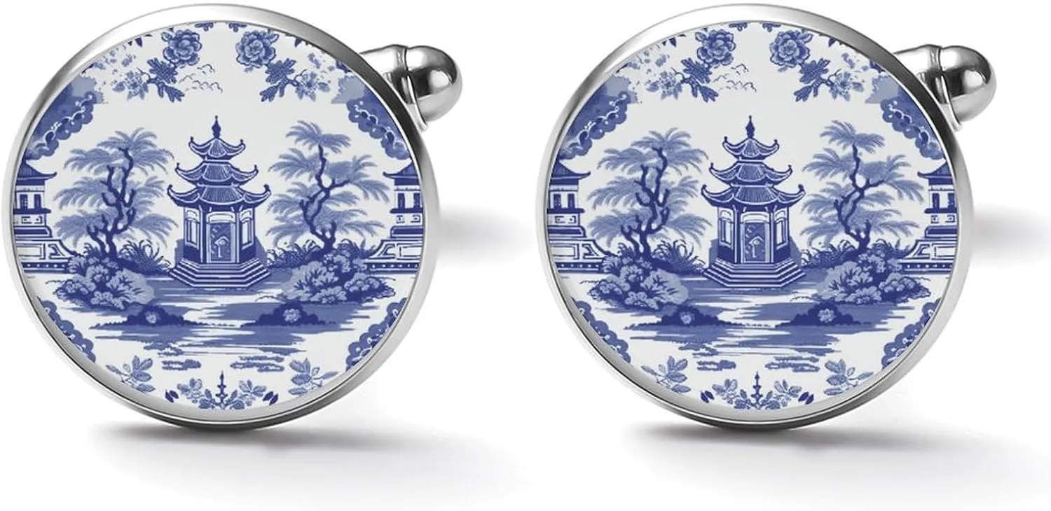 Cufflinks for Men Pink Cabbage Roses Romantic Aqua Mens Cufflinks Japanese Shirt Cuff Links Mens Maximalist Asian Chinese Tuxedo Shirt Studs Fits Business Wedding Party