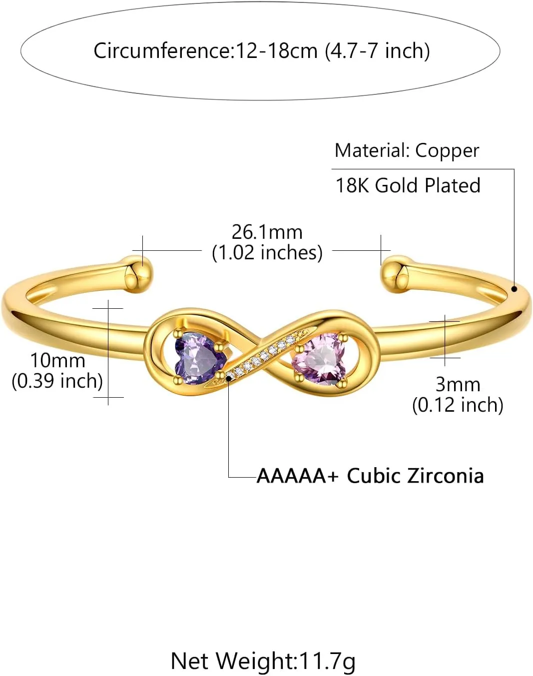 Custom4U Personalized Infinity Bracelets for Women Stack Birthstone Bracelet Engraved Name Open Cuff Bracelet Adjustable Mothers Day Valentines Birthday Jewelry Gifts for Women Mom Wife (Gift Box)