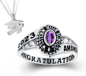 Customized Sterling Silver or 10kt Gold Womens High School and College Class Ring - Pageantry Collection  MEMENTOS JEWELRY