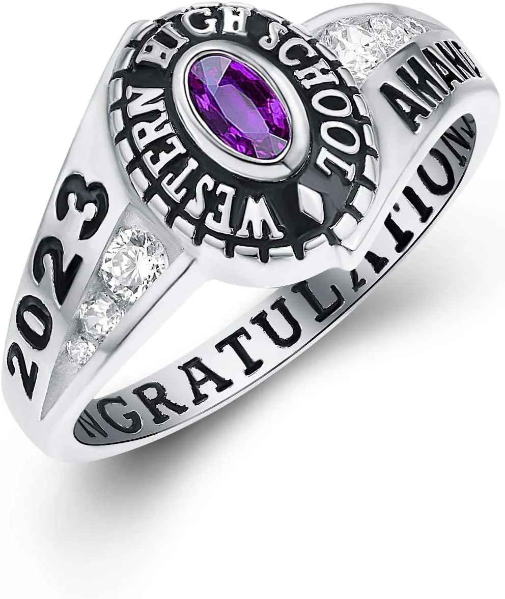Customized Sterling Silver or 10kt Gold Womens High School and College Class Ring - Pageantry Collection  MEMENTOS JEWELRY