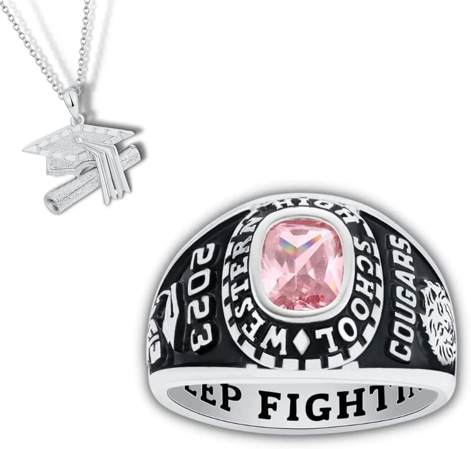 Customized Sterling Silver Women High School and College Class Ring  Ladies Ultimate Collection - MEMENTOS JEWELRY