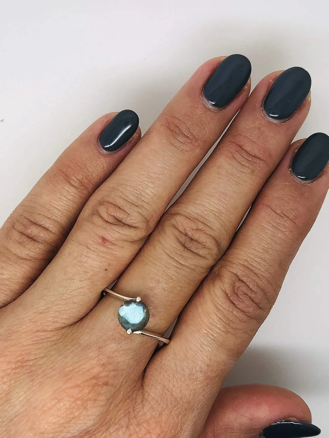 Cut Round Labradorite 925 Sterling Silver Ring - Delicate BOHO Chic Jewelry - Fashionable and Stylish for Women with Velvet Gift Bag - Made by Indian Artisans - Size 6-9