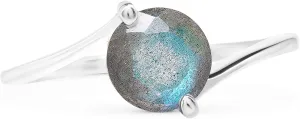 Cut Round Labradorite 925 Sterling Silver Ring - Delicate BOHO Chic Jewelry - Fashionable and Stylish for Women with Velvet Gift Bag - Made by Indian Artisans - Size 6-9
