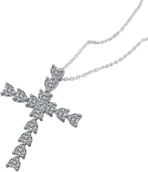 D Color Heart Full Moissanite Cross Necklace S925 Silver Jesus Pendant Neck Chain for Women Bridal Fine Jewelry
