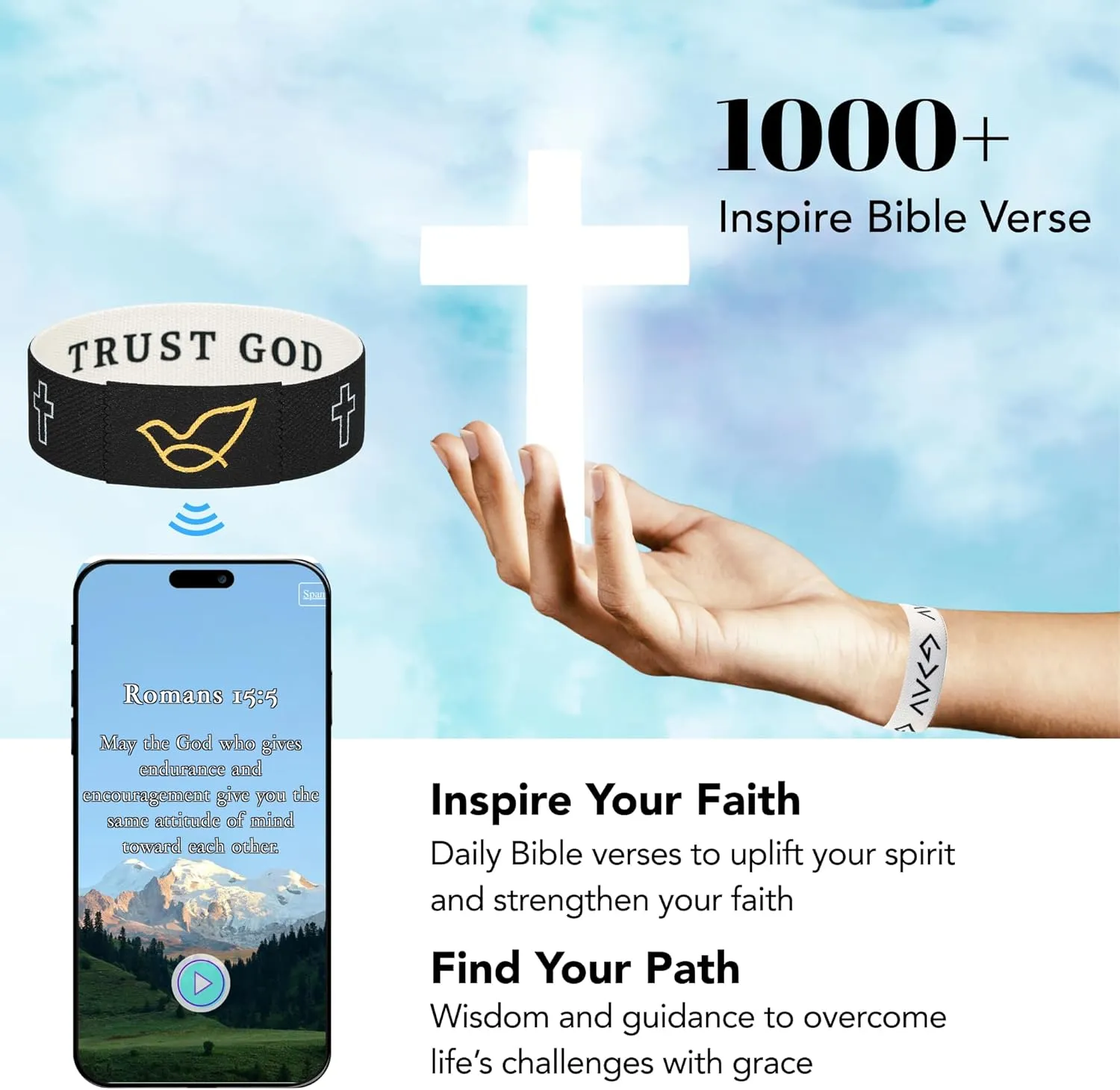 Daily Bible Verse Bracelet  Chritian Gift for Women & Men | Scan to Read 1000  Scriptures | Inspirational Bible Verse Bracelets