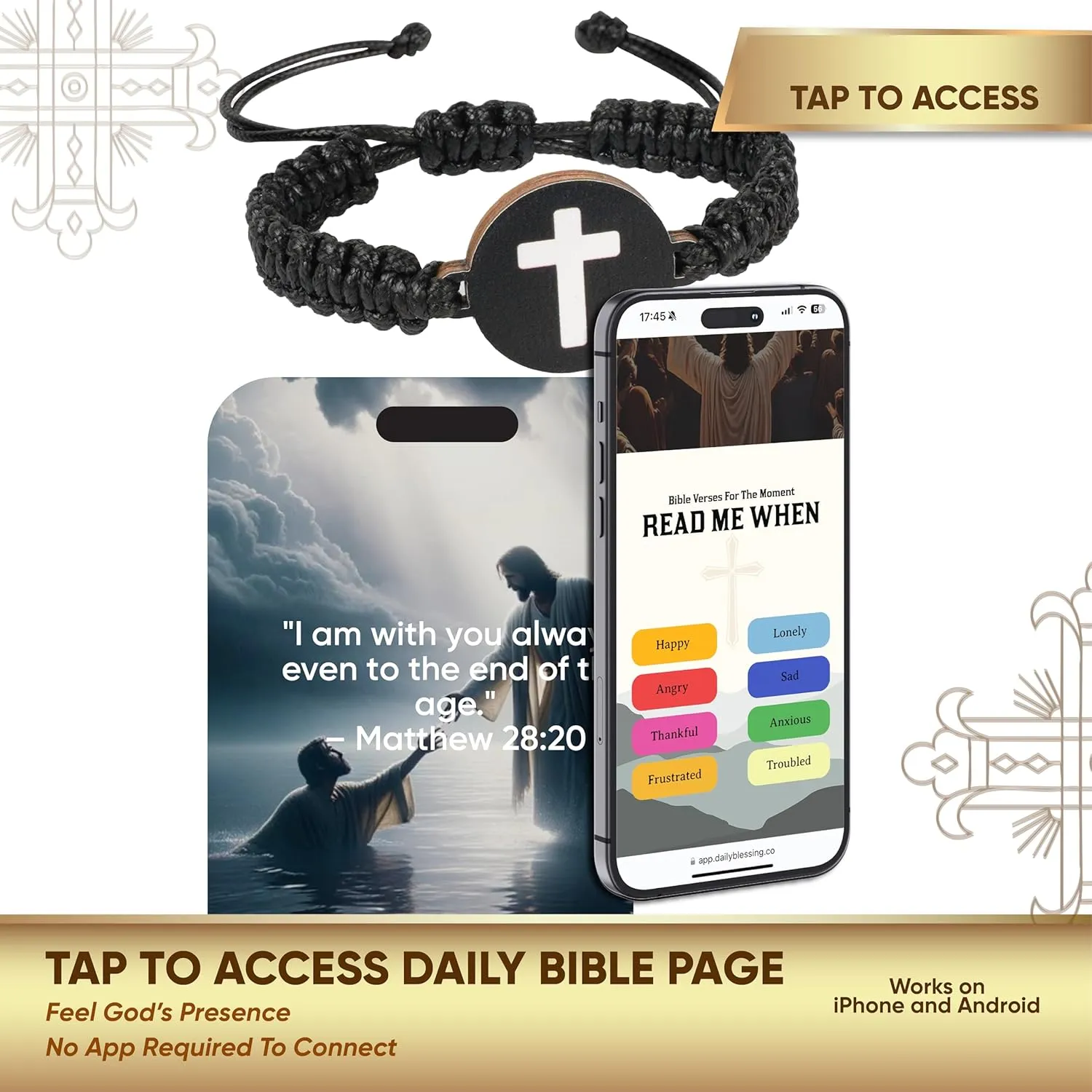 Daily Bible Verse Bracelets, Daily Wearable Scripture Bracelets, Cross Bracelet, Christian Gifts for Women, Men, Catholic Religious Gifts, Easter Basket Stuffers (Leather Cross Bracelet - 1)