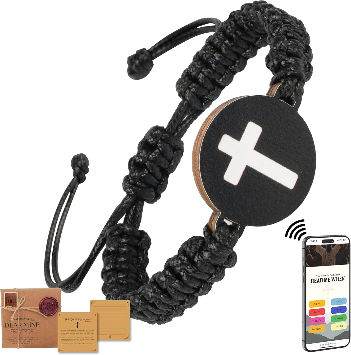 Daily Bible Verse Bracelets, Daily Wearable Scripture Bracelets, Cross Bracelet, Christian Gifts for Women, Men, Catholic Religious Gifts, Easter Basket Stuffers (Leather Cross Bracelet - 1)