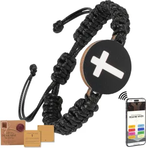 Daily Bible Verse Bracelets, Daily Wearable Scripture Bracelets, Cross Bracelet, Christian Gifts for Women, Men, Catholic Religious Gifts, Easter Basket Stuffers (Leather Cross Bracelet - 1)