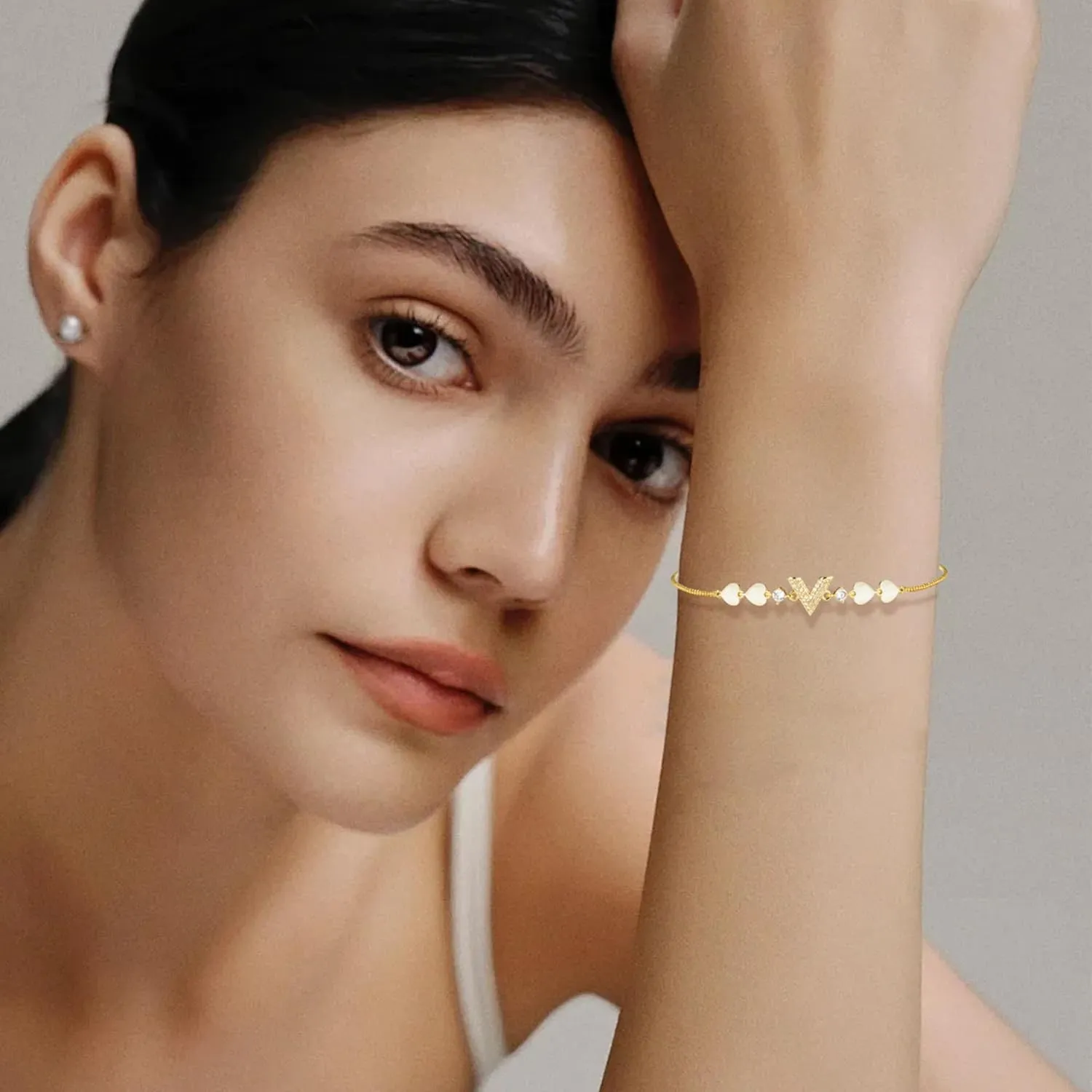 Dainty Adjustable 14k Gold/Silver Plated Heart Chain Bracelets for Women