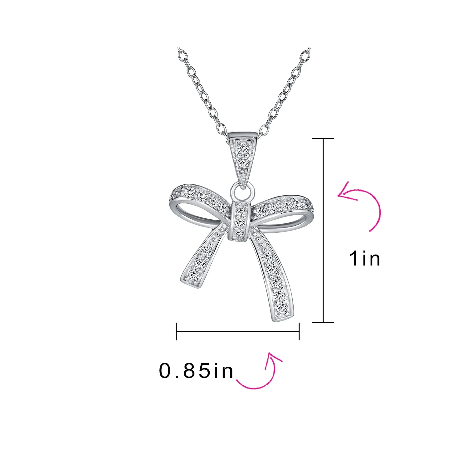 Dainty Bridal Necklace with Clear Cubic Zirconia Bow Pendant in Sterling Silver