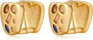 Dainty Chunky Colorful CZ 18K Gold Plated Hoop Earrings for Women Hypoallergenic Sensitive Ear Trendy Huggie Hoops Fashion Trendy Jewelry