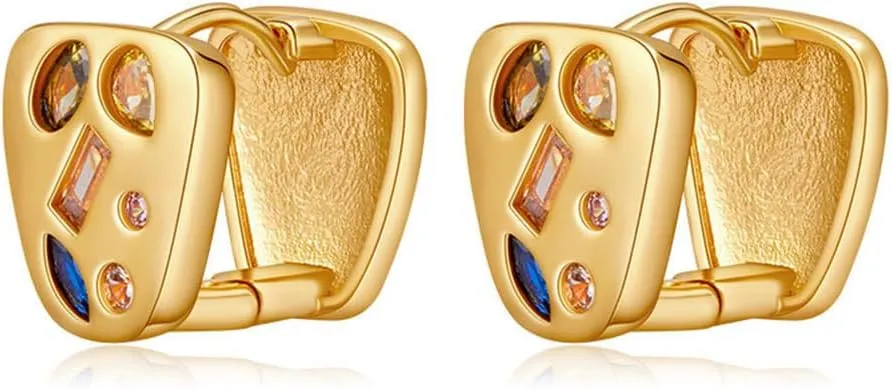 Dainty Chunky Colorful CZ 18K Gold Plated Hoop Earrings for Women Hypoallergenic Sensitive Ear Trendy Huggie Hoops Fashion Trendy Jewelry