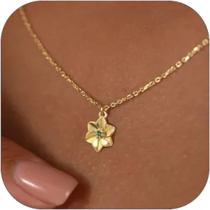 Dainty Flower Necklace for Women Birthflower Birthstone 14K Gold Plated necklaces Trendy Zircon Birthday for Women Jewelry