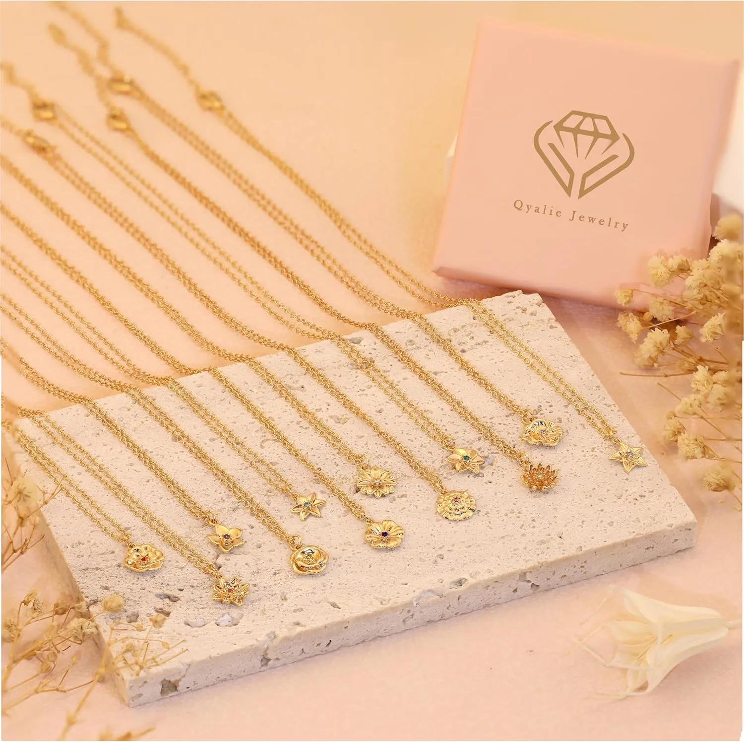 Dainty Flower Necklace for Women Birthflower Birthstone 14K Gold Plated necklaces Trendy Zircon Birthday for Women Jewelry