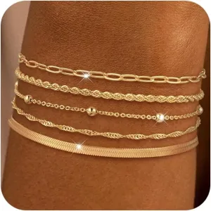Dainty Gold Bracelets for Women,14K Real Plated Gold Bracelets Sets Waterproof Stackable Chain Tarnish Free Gold Jewelry for Women