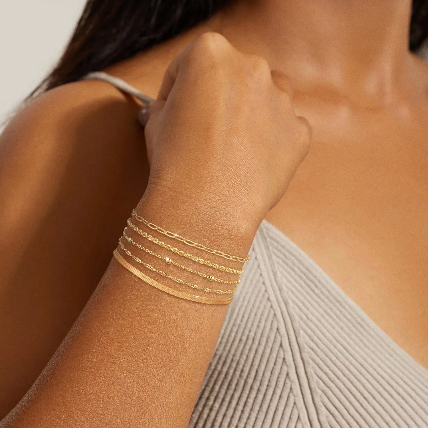 Dainty Gold Bracelets for Women,14K Real Plated Gold Bracelets Sets Waterproof Stackable Chain Tarnish Free Gold Jewelry for Women