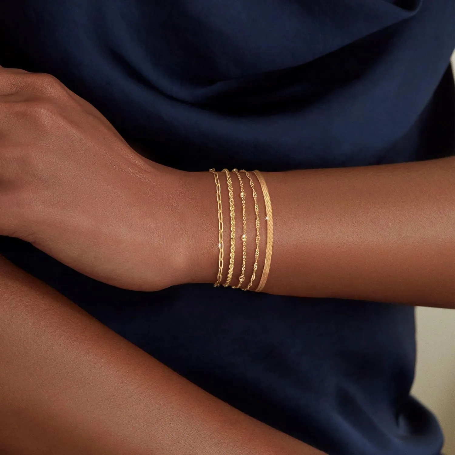 Dainty Gold Bracelets for Women,14K Real Plated Gold Bracelets Sets Waterproof Stackable Chain Tarnish Free Gold Jewelry for Women