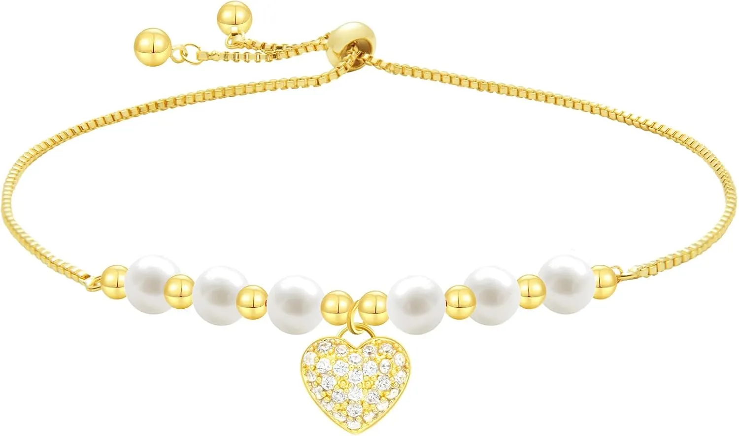 Dainty Gold Heart Charm Bracelets, Adjustable Chain Link Bracelet for Women