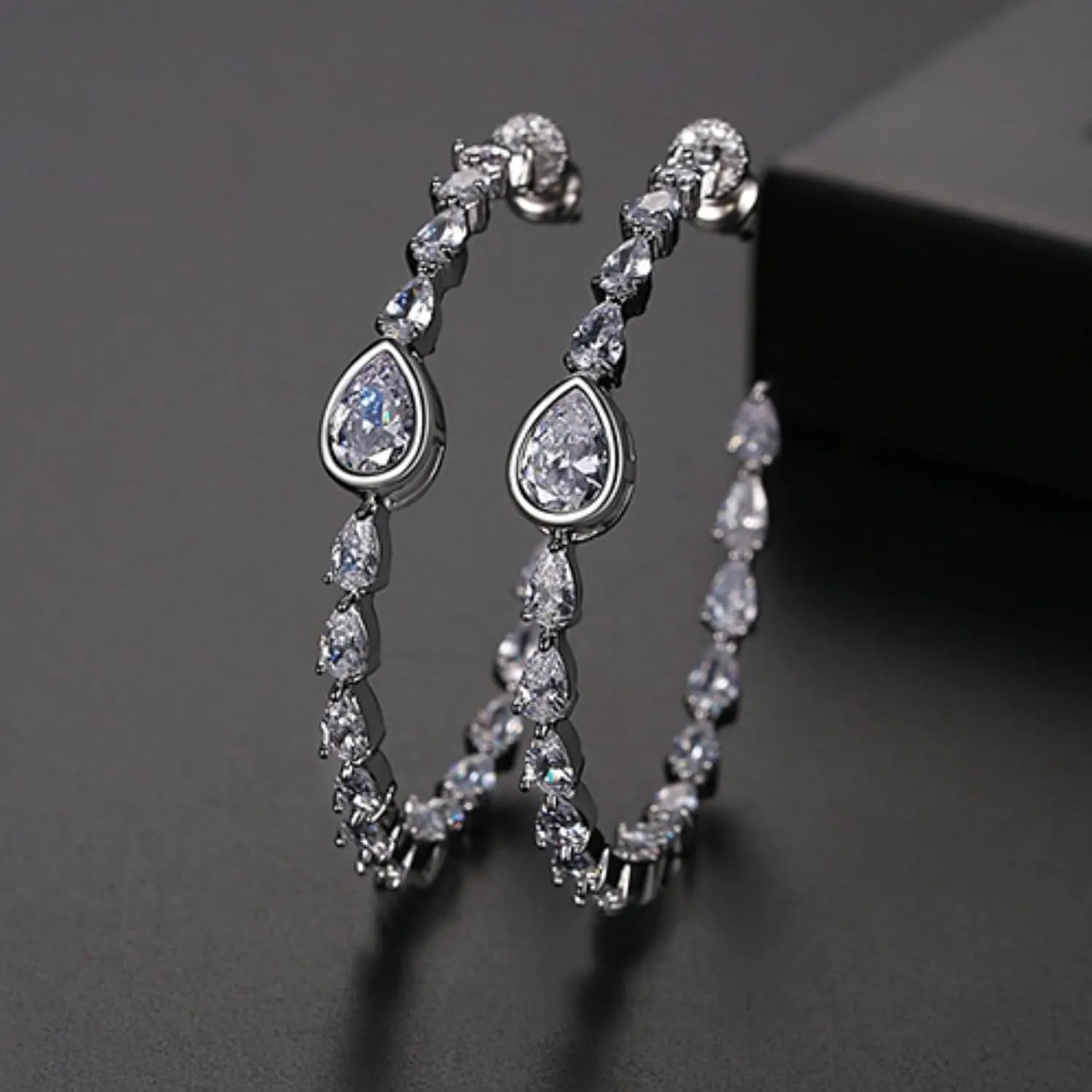 Dainty Gold plated Large Open C Hoop Earrings with Teardrop Shaped AAAAA Australia Cubic Zirconia Fashion Jewelry for Women & Teen Girls Chic Chunky Huggie Hoops Hypoallergenic