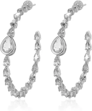 Dainty Gold plated Large Open C Hoop Earrings with Teardrop Shaped AAAAA Australia Cubic Zirconia Fashion Jewelry for Women & Teen Girls Chic Chunky Huggie Hoops Hypoallergenic