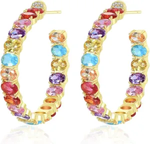 Dainty Gold plated Large Open C Hoop Earrings with Teardrop Shaped AAAAA Australia Cubic Zirconia Fashion Jewelry for Women & Teen Girls Chic Chunky Huggie Hoops Hypoallergenic