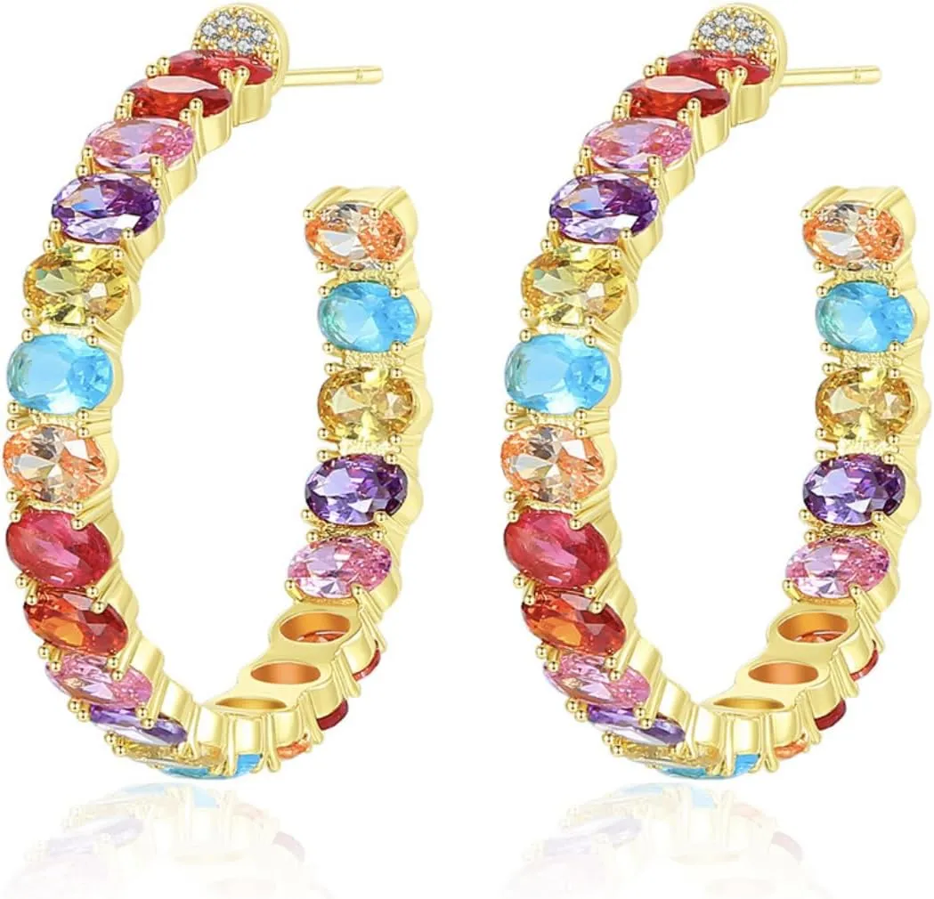 Dainty Gold plated Large Open C Hoop Earrings with Teardrop Shaped AAAAA Australia Cubic Zirconia Fashion Jewelry for Women & Teen Girls Chic Chunky Huggie Hoops Hypoallergenic