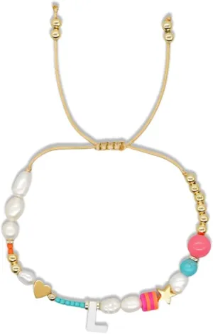 Dainty Heart A-Z Initial Pearl Bracelets for Women,Gold Beaded Adjustable Bracelet Statement Fashion Birthday Jewelry Gift Friendship