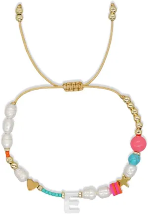Dainty Heart A-Z Initial Pearl Bracelets for Women,Gold Beaded Adjustable Bracelet Statement Fashion Birthday Jewelry Gift Friendship