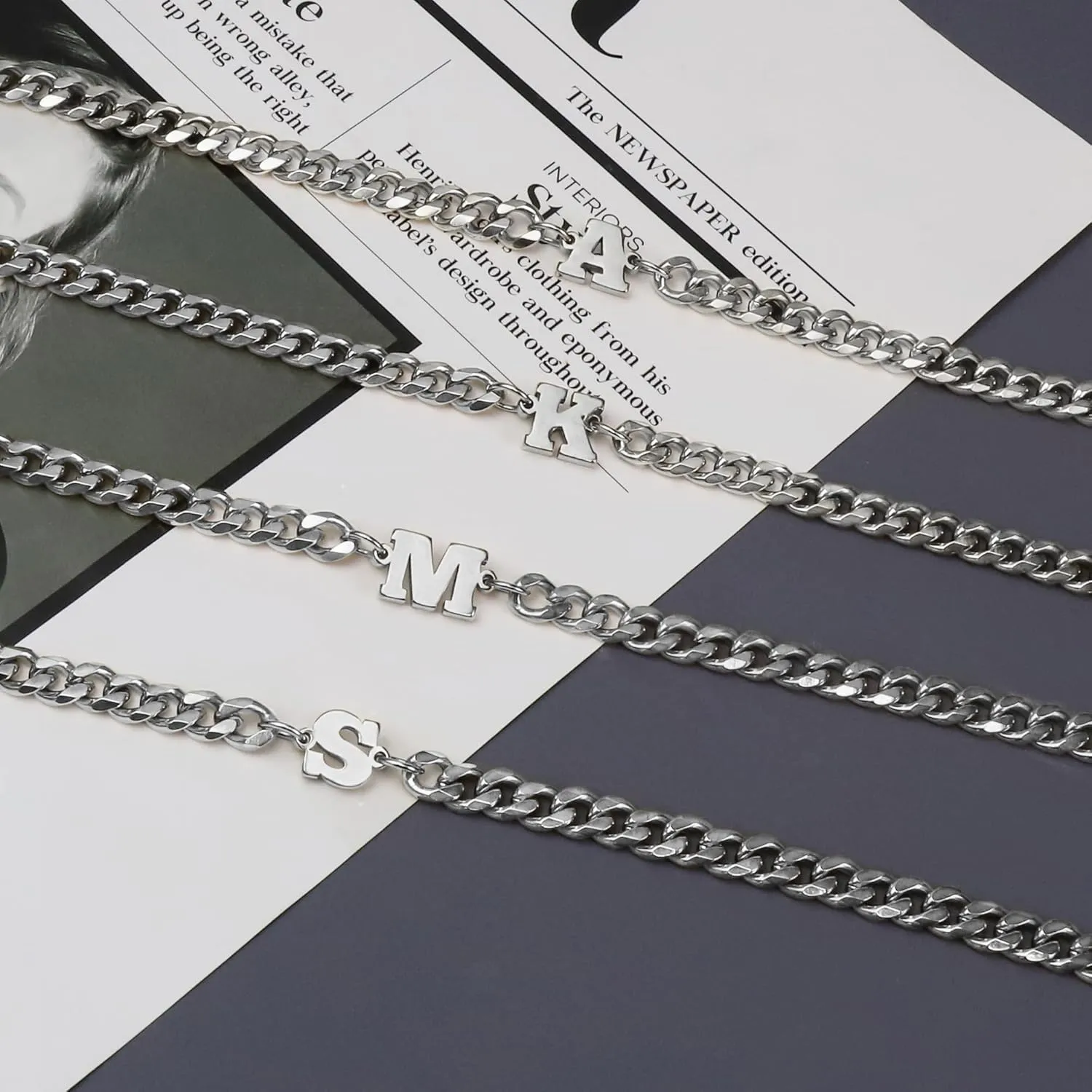 Dainty Silver Cuban Link Bracelet - Stainless Steel Initial Bracelet for Men