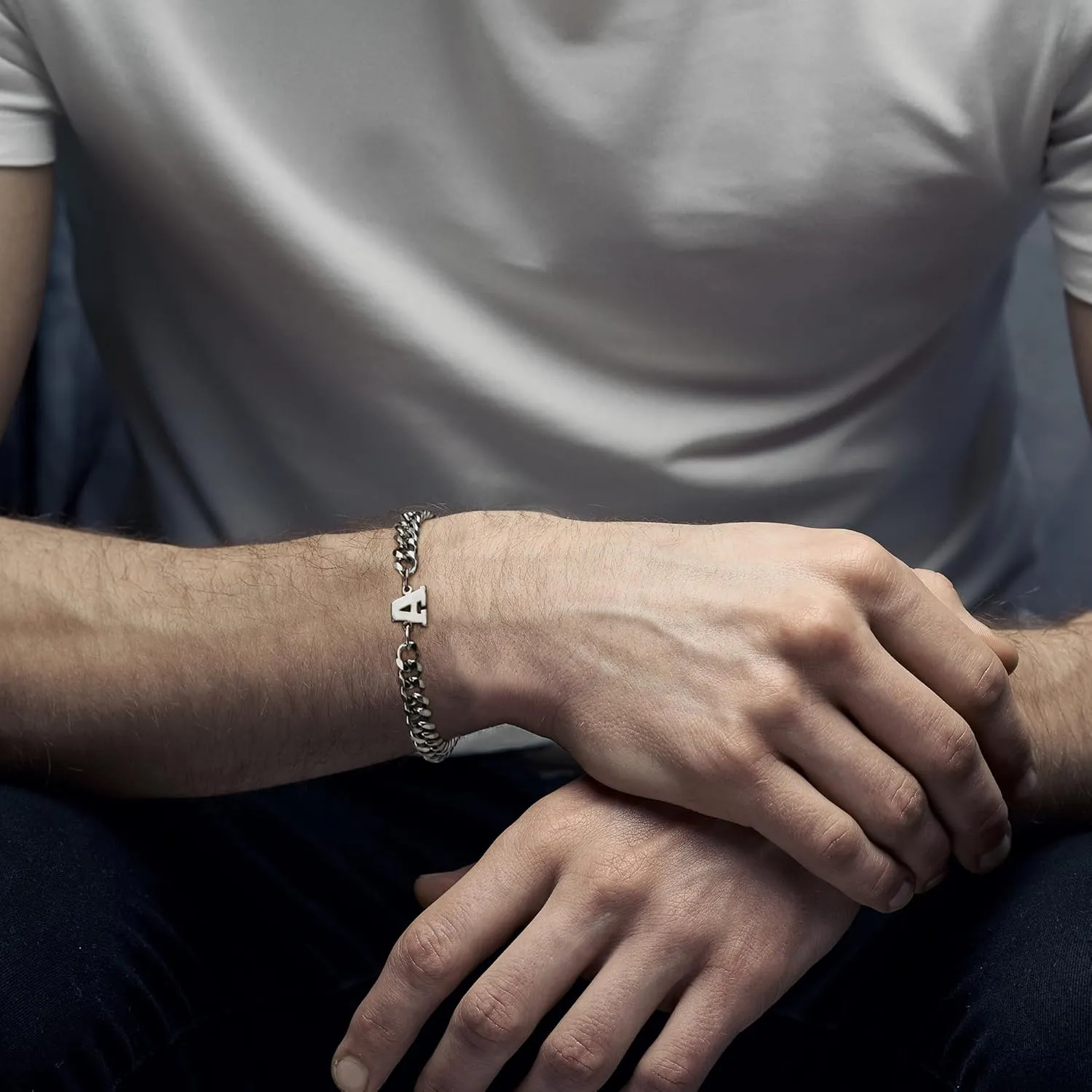 Dainty Silver Cuban Link Bracelet - Stainless Steel Initial Bracelet for Men