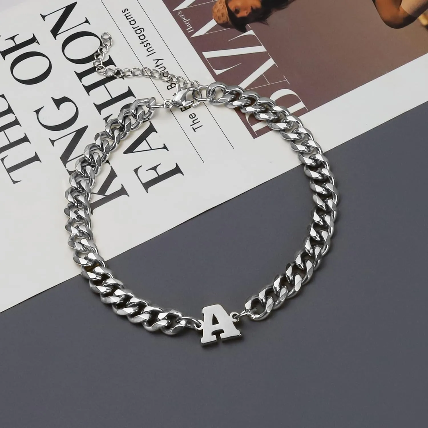Dainty Silver Cuban Link Bracelet - Stainless Steel Initial Bracelet for Men