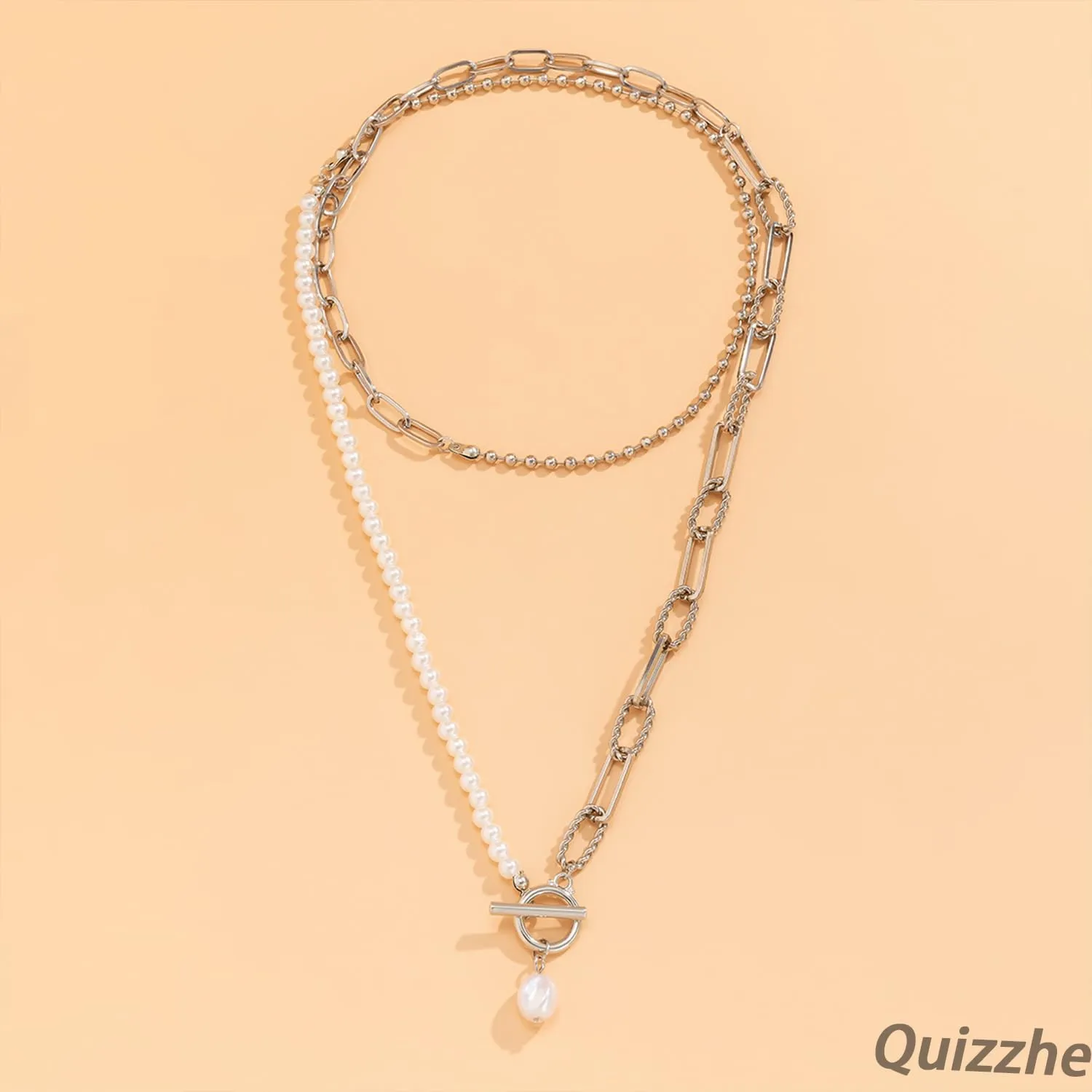 Dainty Vintage Layered Pearl Necklace Gold Toggle Clasp Paperclip Chain Necklace Bohemian Beaded Necklace Punk Baroque Pearl Trendy Prom Necklace for Women