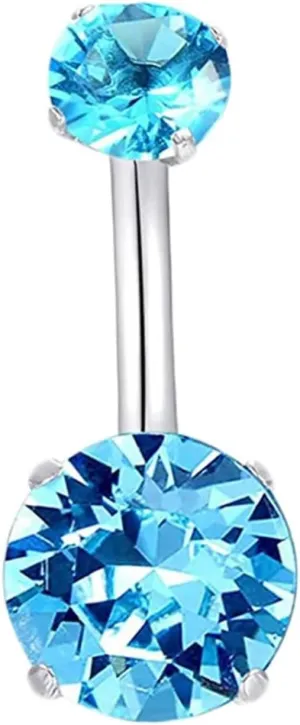 Dangle Belly Button Rings Boho, Stainless Steel Belly Button Rings Navel Ring Round with Cubic Zirconia Body Piercing Jewelry