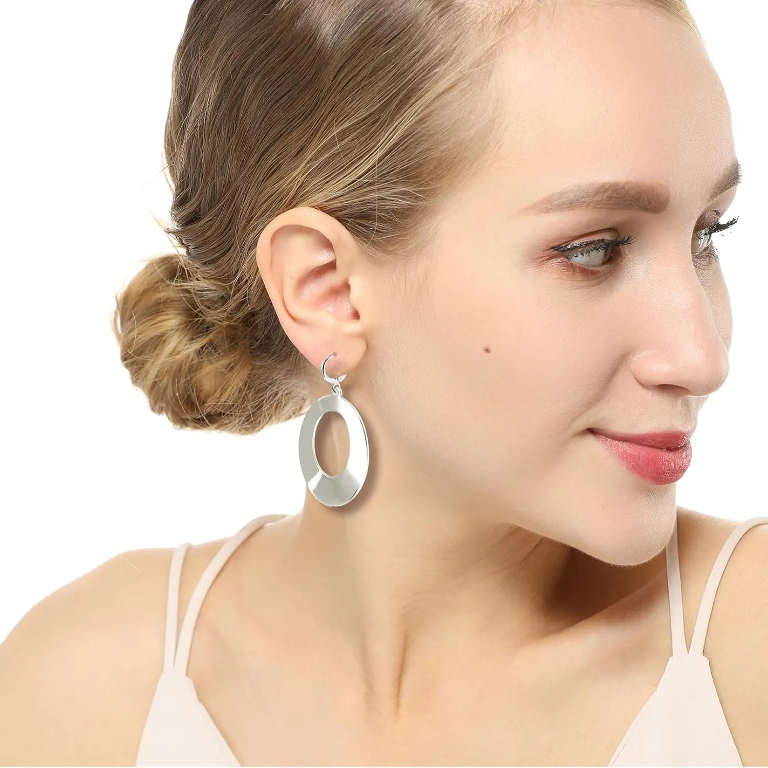 Dangle Hoop Earrings for Women,14k Gold/Silver Plated Geometric Hoops Earrings with High Polished Surface,Hypoallergenic Huggie Drop & Dangle earrings for Women