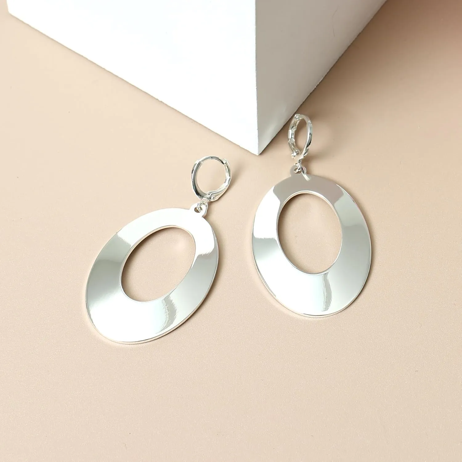 Dangle Hoop Earrings for Women,14k Gold/Silver Plated Geometric Hoops Earrings with High Polished Surface,Hypoallergenic Huggie Drop & Dangle earrings for Women