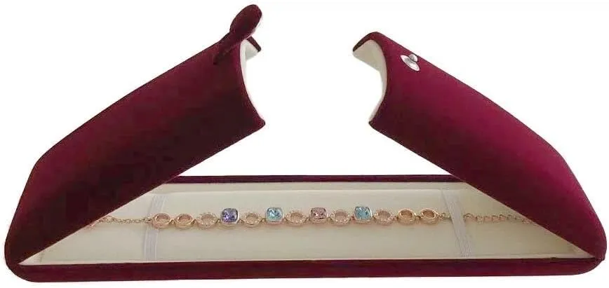 Dark Red Maroon Premium Quality Velvet Jewelry Present Box Case Chain Bracelet Necklace Wedding Birthday Present Packaging