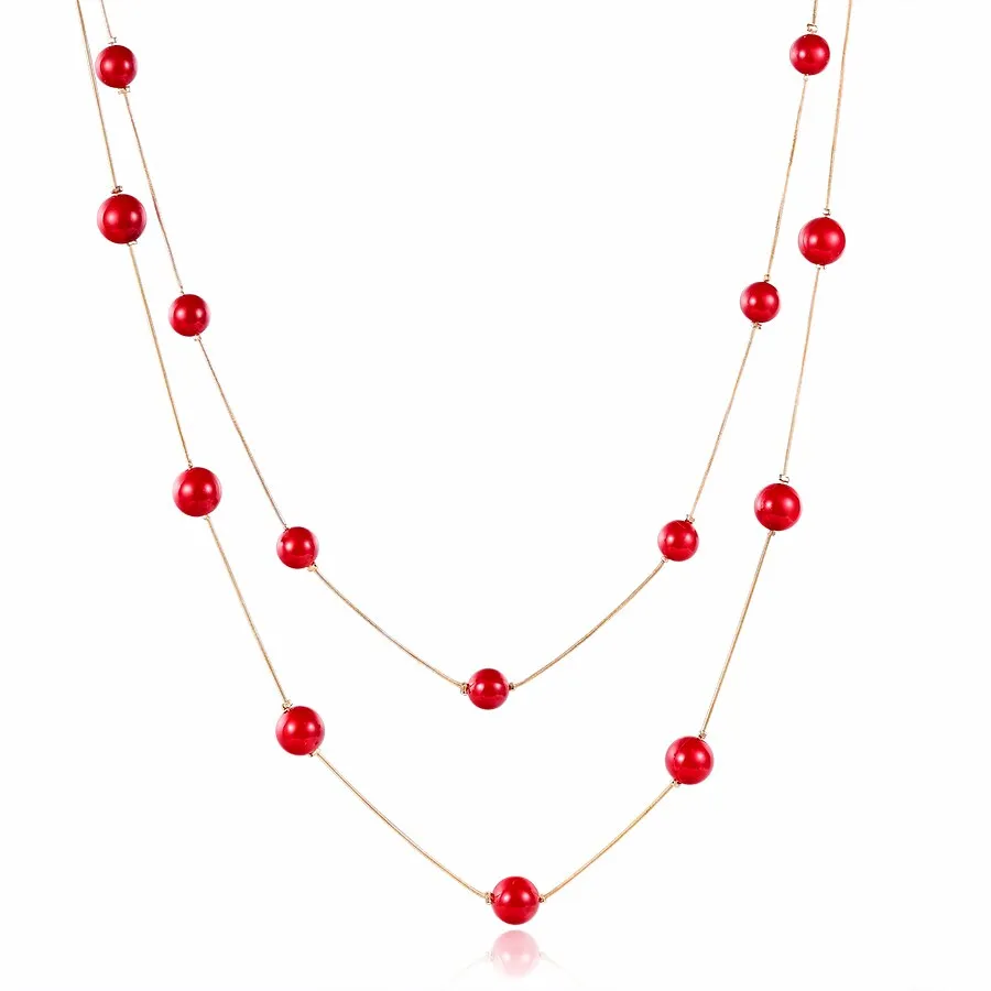 DEANWANGKT 4 Colos Red Simulated Pearl Necklace Women Long Chain Multilayer Choker Necklace Jewelry Trendy Sweater Accessories