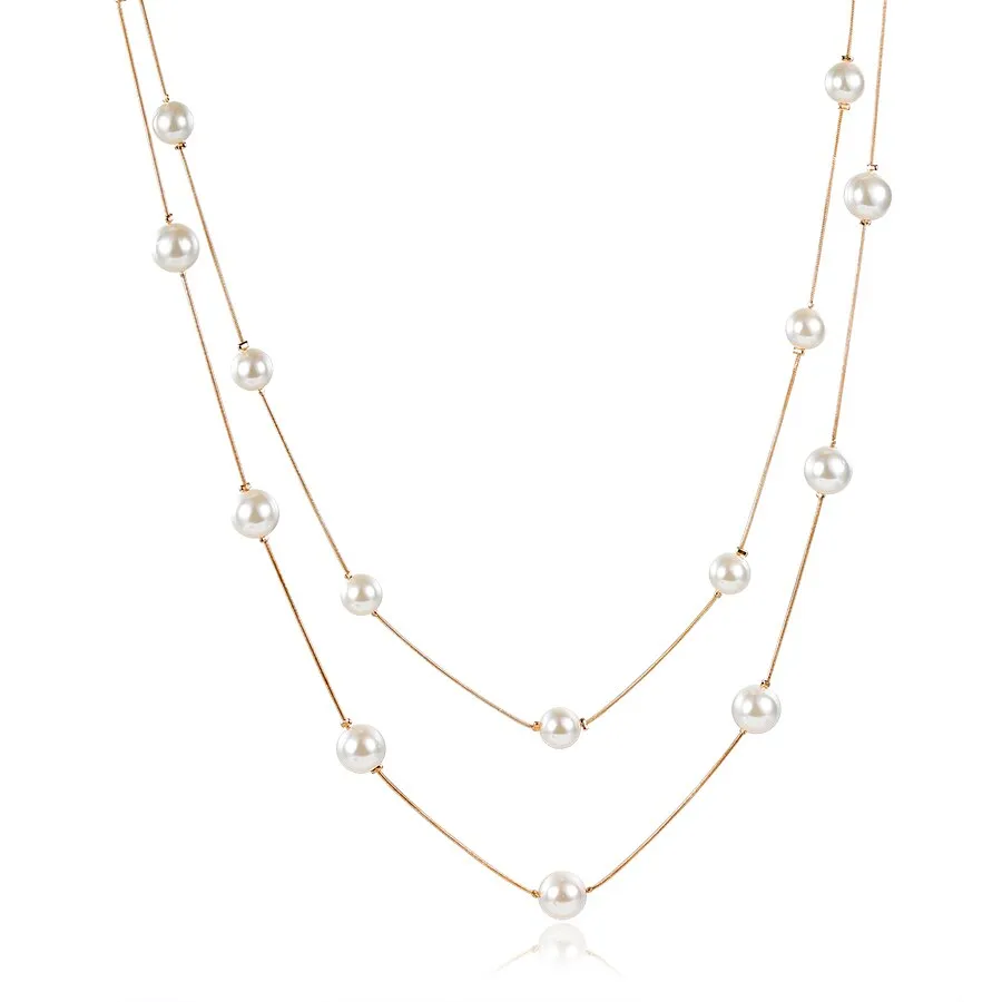 DEANWANGKT 4 Colos Red Simulated Pearl Necklace Women Long Chain Multilayer Choker Necklace Jewelry Trendy Sweater Accessories