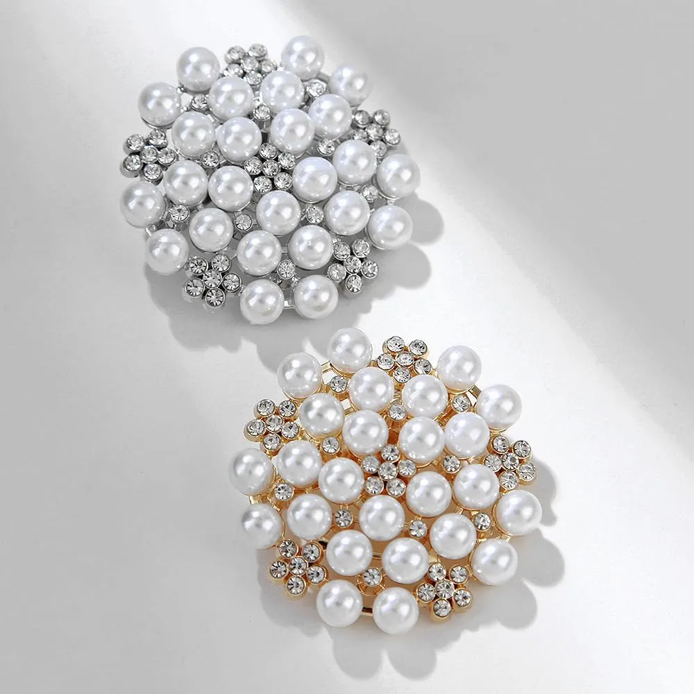 Delicate Pearl Crystal Brooch Pins for Women Girls Dance Balls Wedding Bridal Jewelry