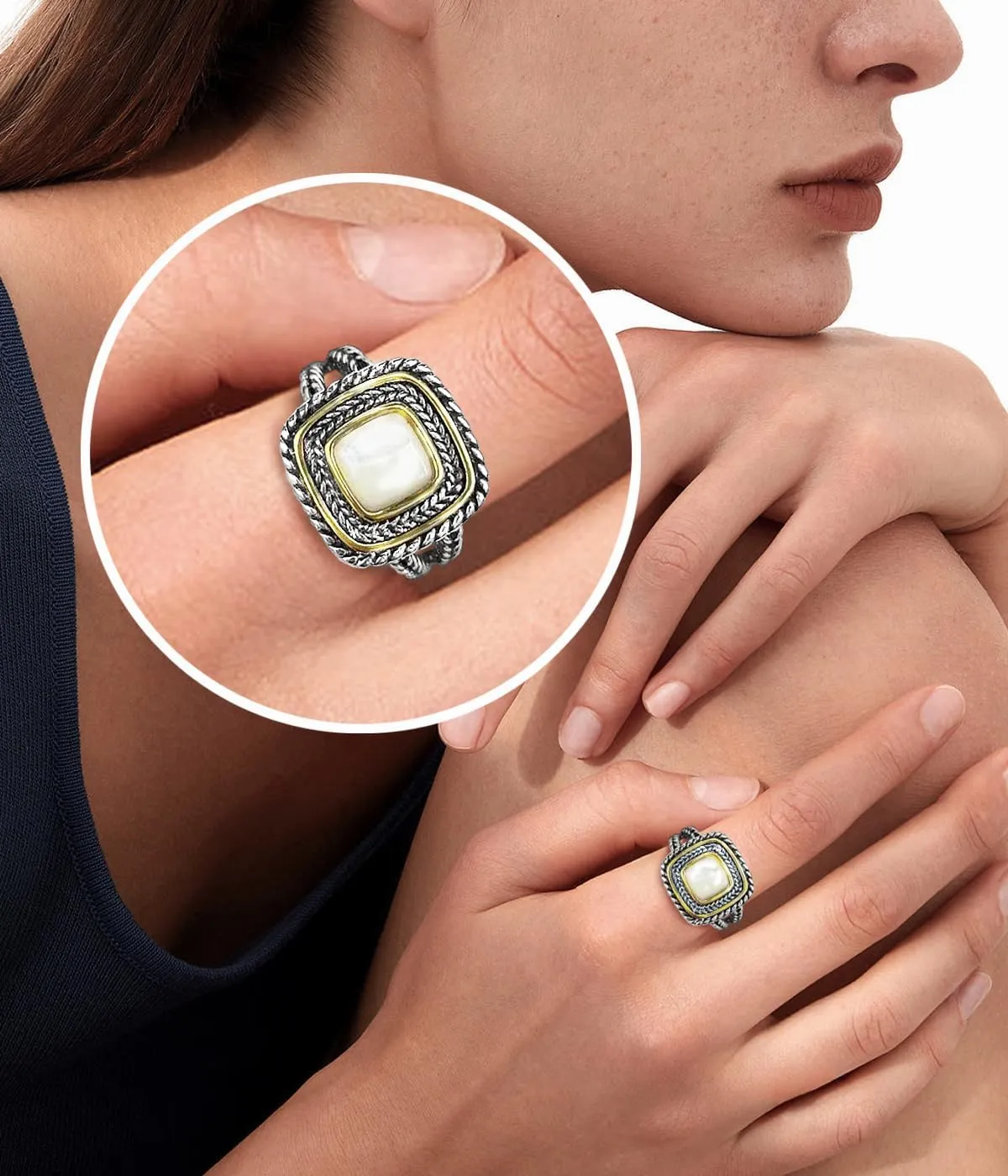 Designer Inspired Two Tone Statement Rings for Women 18K Gold Plated Fashion Brand Engagement Wedding Ring