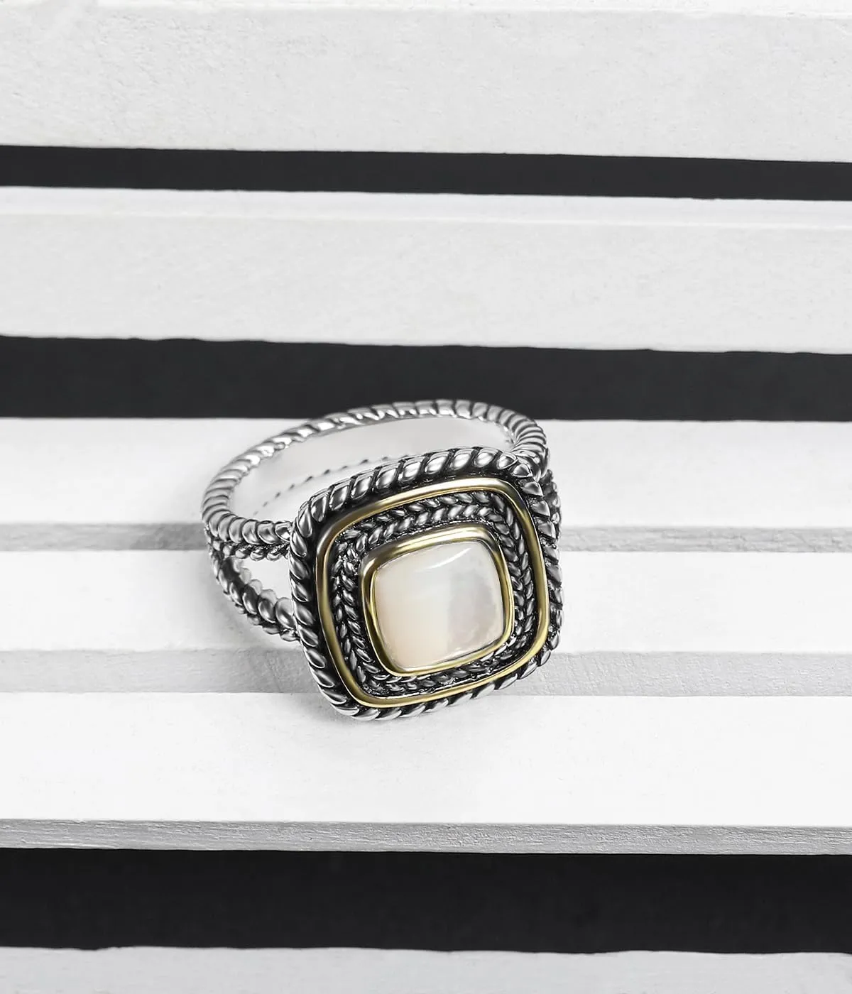 Designer Inspired Two Tone Statement Rings for Women 18K Gold Plated Fashion Brand Engagement Wedding Ring