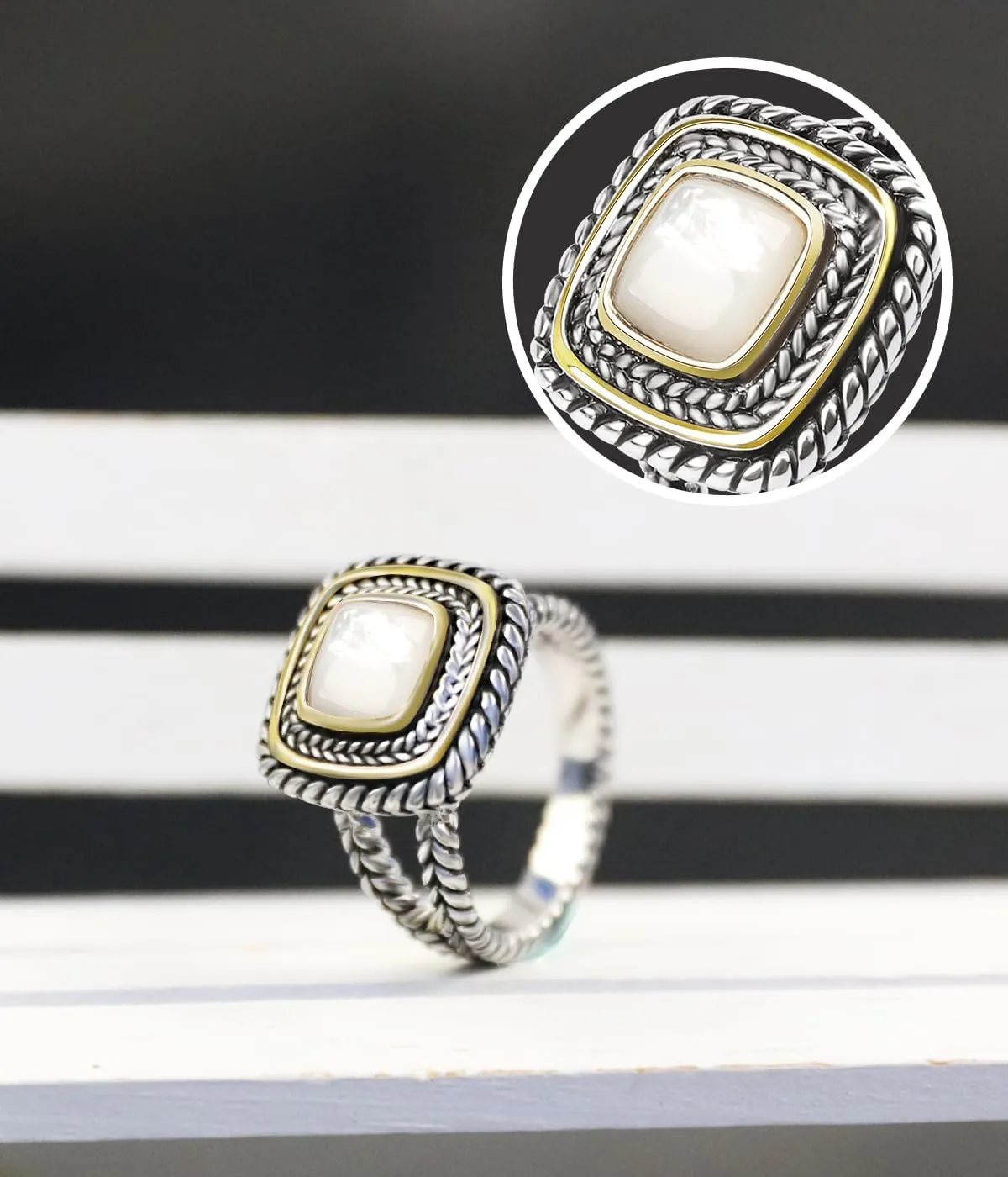 Designer Inspired Two Tone Statement Rings for Women 18K Gold Plated Fashion Brand Engagement Wedding Ring