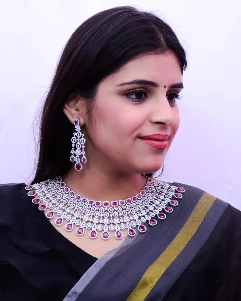 Designer Semi-Precious American Diamond Necklace with Earrings