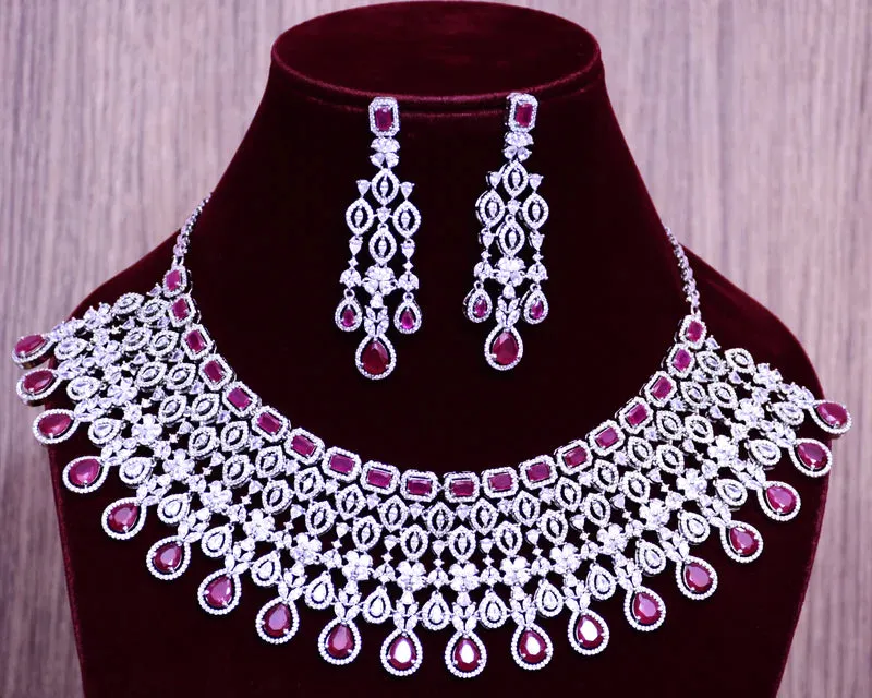 Designer Semi-Precious American Diamond Necklace with Earrings